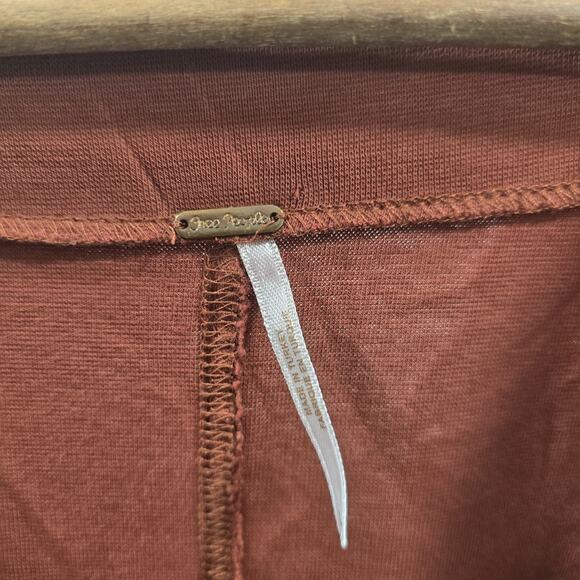 Free People Shirt Womens Large Red Brick Rust Long Ribbed Lace Up Tie Grommet - Picture 3 of 11